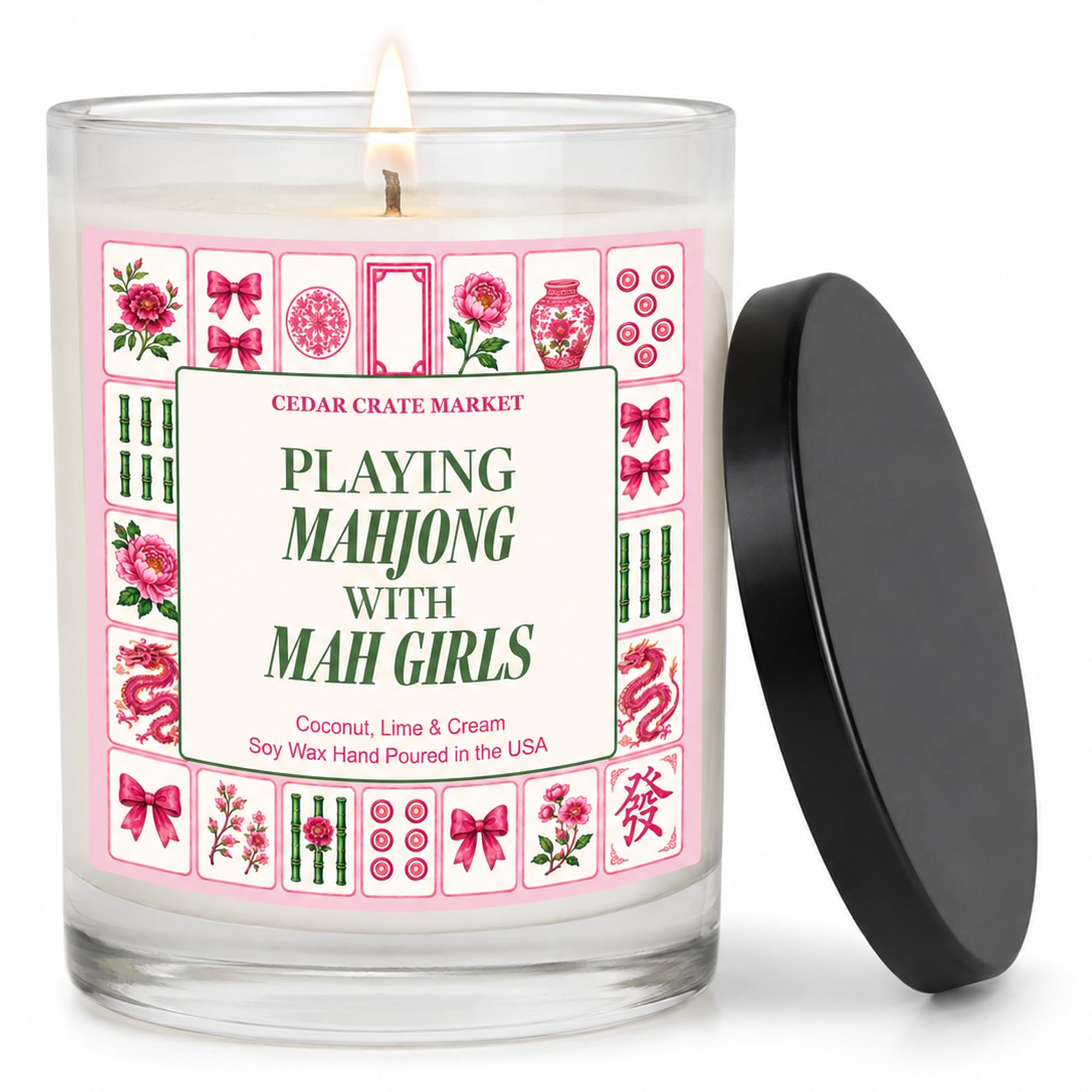 Cadeaux amusants de Mahjong pour femme – Cadeaux et accessoires de Mahjongg, cadeau de soirée de jeu de Mahjong pour groupe et amis, bougie de Mahjong – Cire de soja de 382,7 g, combustion de plus de