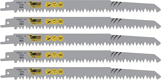 5 x SabreCut SCRS1531L_5 240mm 5 TPI S1531L Very Fast Wood Cutting Reciprocating Sabre Saw Blades Compatible with Bosch Dewalt Makita and Many Others