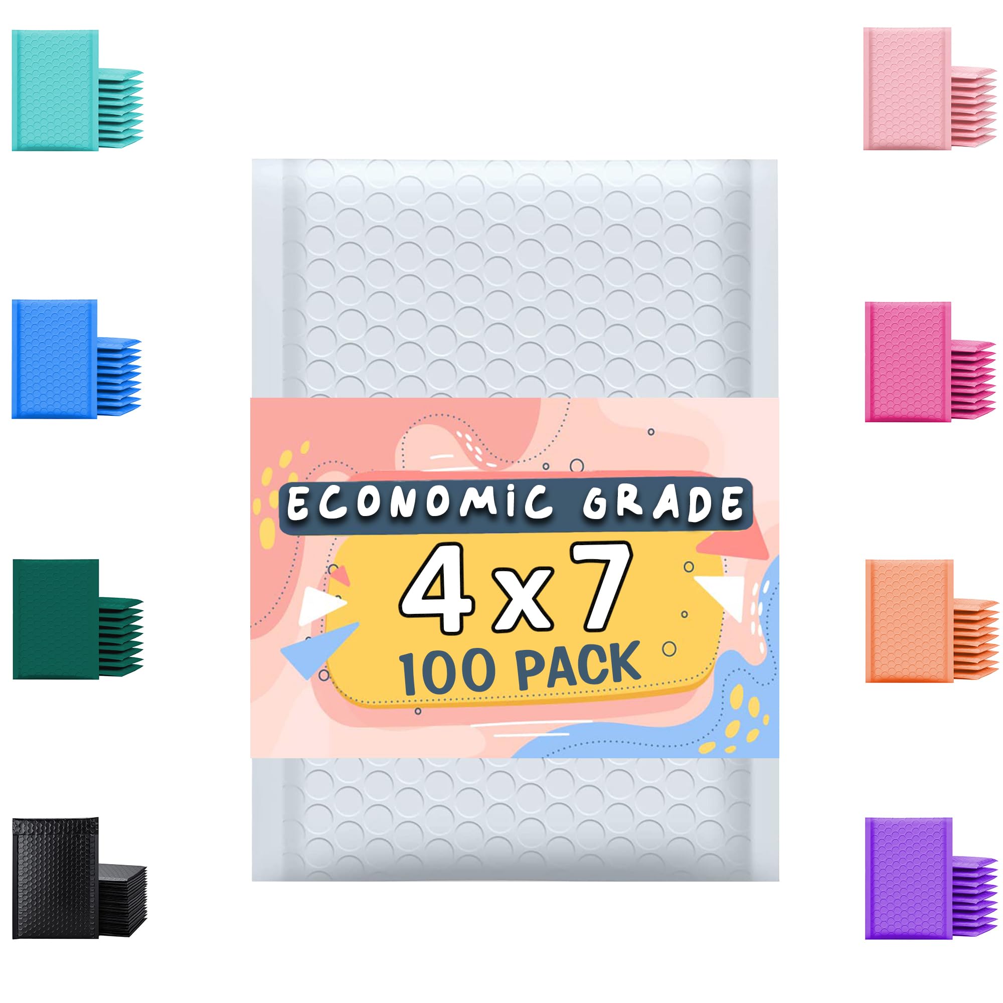 Poly Bubble Mailers 4x8 100 Pack White Waterproof Self Seal Adhesive Shipping Bags, Cushioning Padded Envelopes for Shipping, Mailing, Packaging