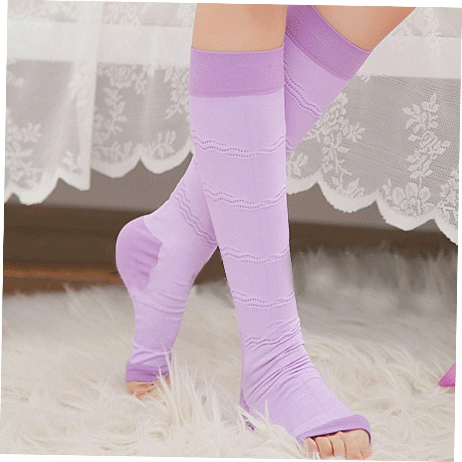 CALLARON Pair of Toe Compression Socks Thigh High Slimming Stockings Elastic One Size Varicose Vein Relief