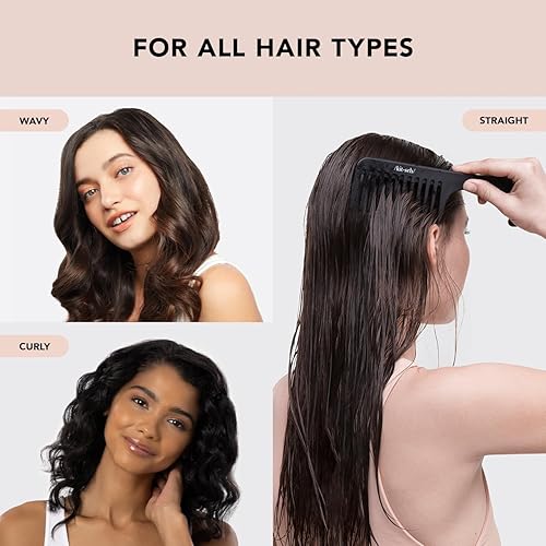 Miniatura 5 de Kitsch Peine desenredante de dientes anchos, mango curvado para cabello rizado, húmedo y grueso, peine de ducha negro para mujer
