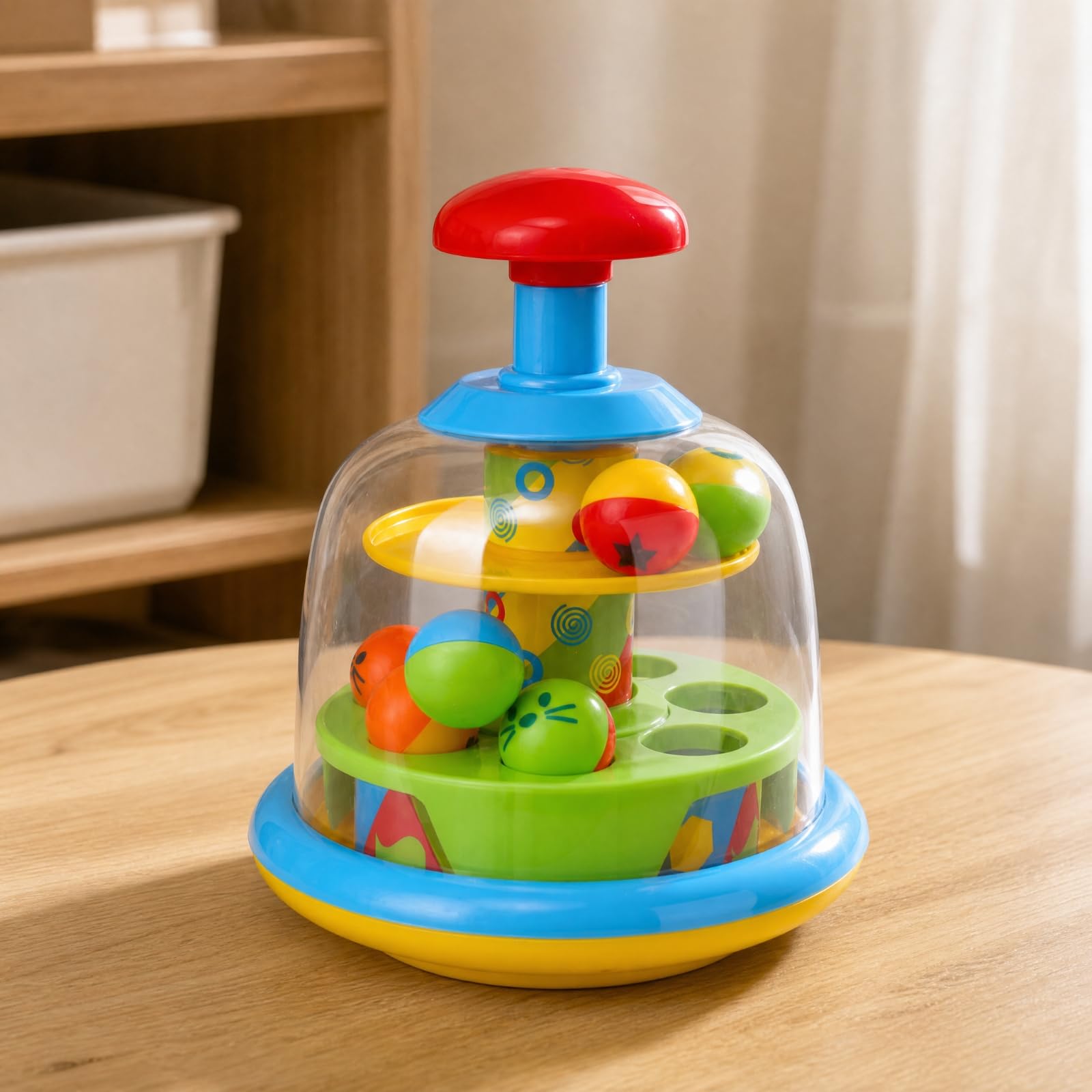 kowaku Giocattolo a Pressione con Palline Educativo Giocattolo Causa-Effetto Colorato Gioco con Cupola Trasparente per Neonati