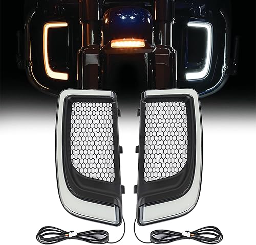 Luces de ventilación Road Glide, intermitentes, circulación diurna, luces laterales para motocicletas 2015-2020 (negro)