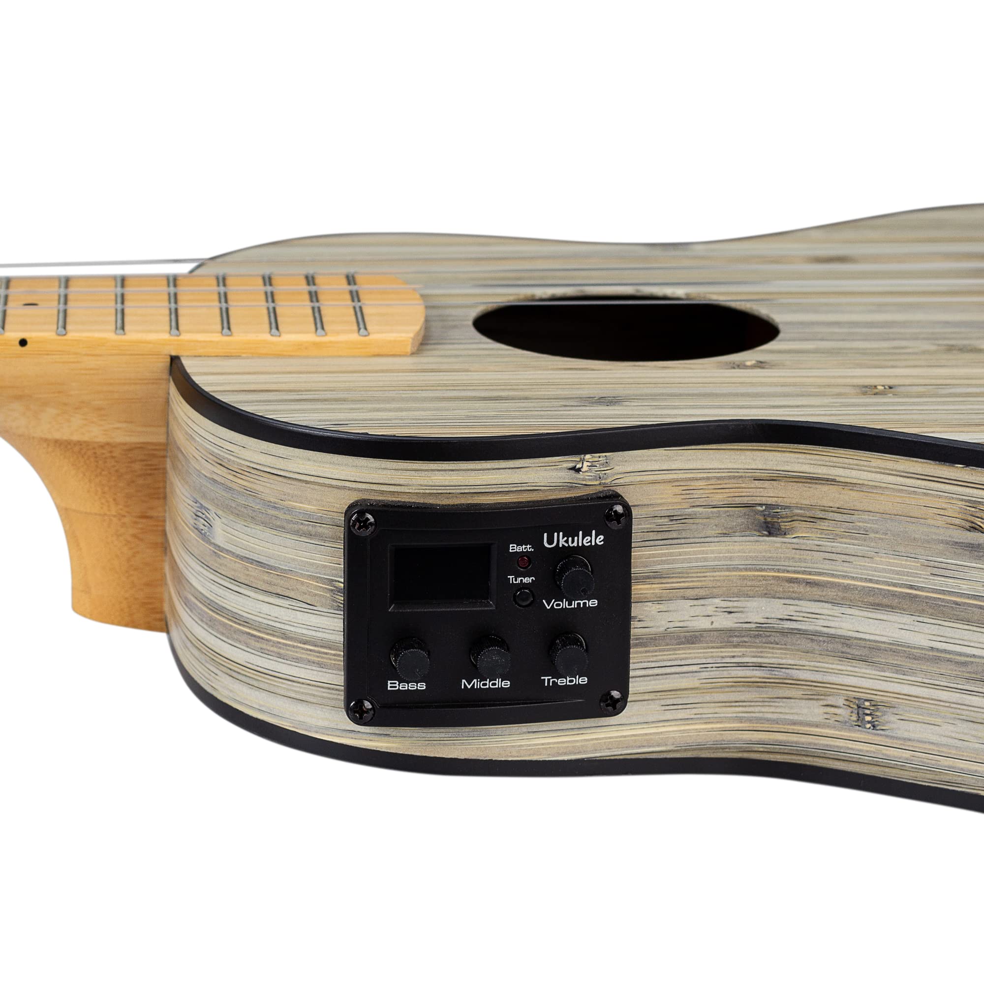 Cascha E-Bamboo Graphit Sopran Ukulele Erwachsene & Kinder - inkl. 3 Plektren & Tasche - Bambus-Ukulele als Bühnenbegleiter - hochwertige Carbon-Saiten - integriertes Stimmgerät & 3-Band-Equalizer