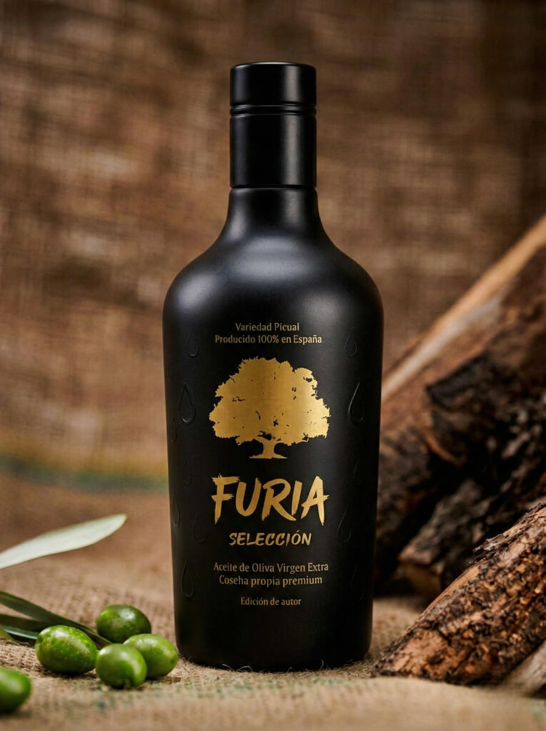 FURIA Selección Aceite de Oliva Virgen Extra Picual 500ml | AOVE 100% Picual Español Cosecha Propia | Extracción en Frío Sin Filtrar | Sabor Intenso Gourmet