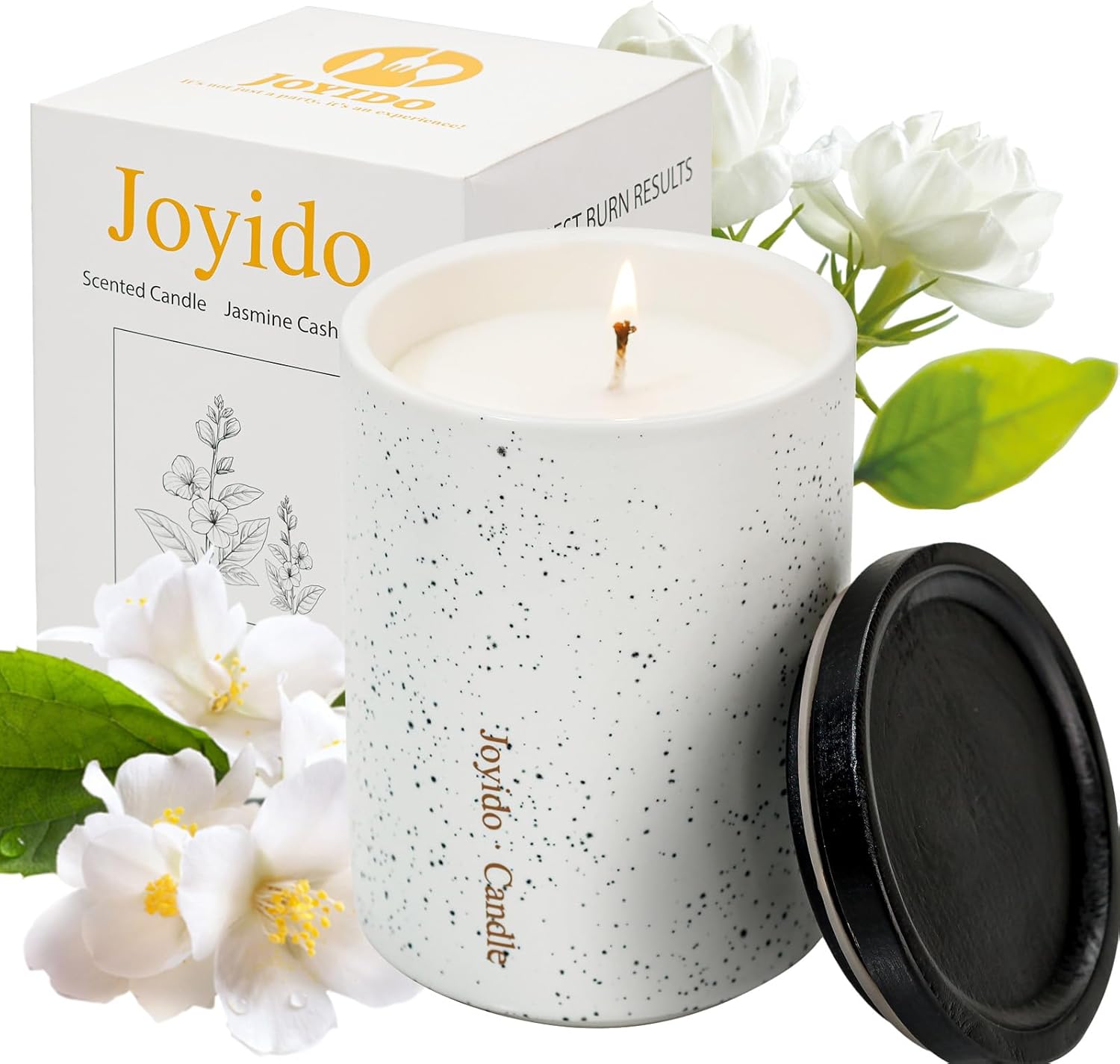 14OZ Jasmine Cashmere Scented Candle – Aromatherapy Candles with Lid – Soy Candles for Home Scented – Luxury Ceramic Jar Candle for Bedroom Kitchen Home Decor, Housewarming Party