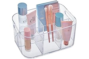 STORi Bliss 5-Compartment Plastic Makeup Container with Pass-Through Handles | Rectangular Divided Cosmetics Storage Organizer