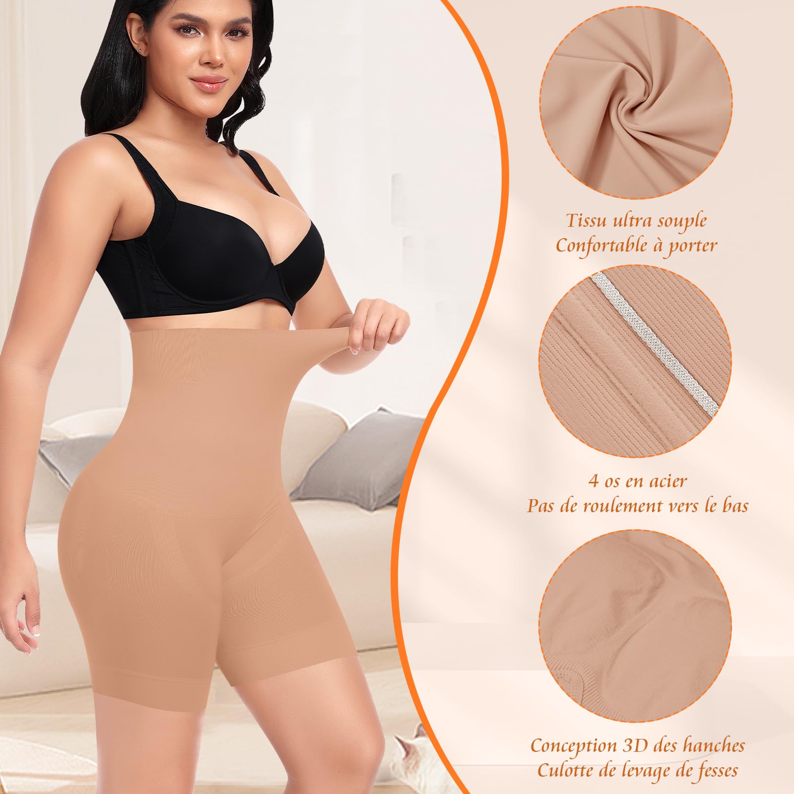 YARRCO Culotte Gainante Femme Ventre Plat Invisible Taille Haute Short Gainant Panty Gainant Shorty Gaine Amincissante Culottes Sculptantes sans Couture Anti Frottement Cuisse