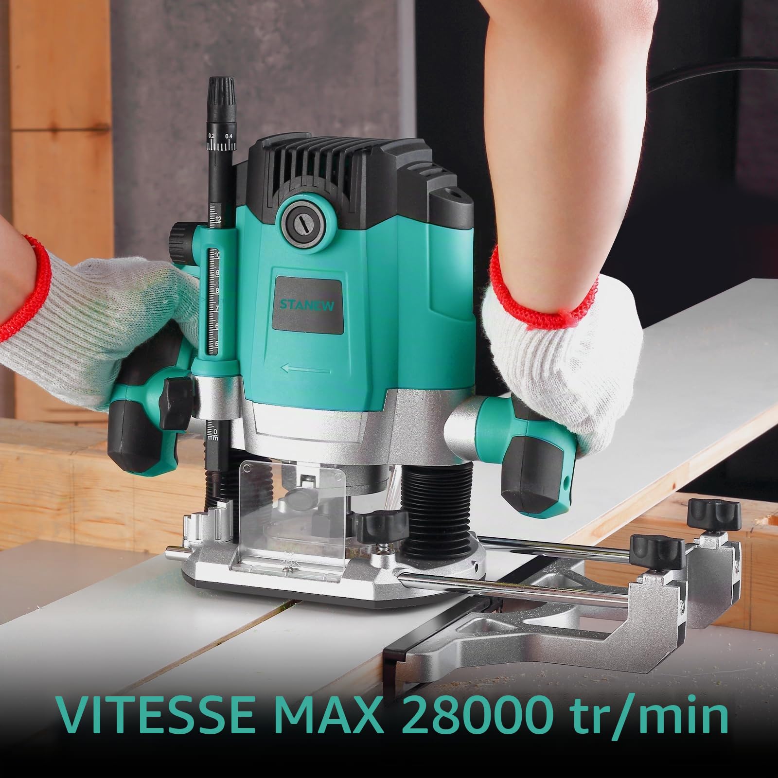 Défonceuse à Bois 1800W,STANEW à bois 10000-28000RPM avec Sac en Toile, Défonceuse Affleureuse électrique avec Set de 12 fraises à défoncer,7 Vitesses Variables 3 Pinces de 6/8/12 mm