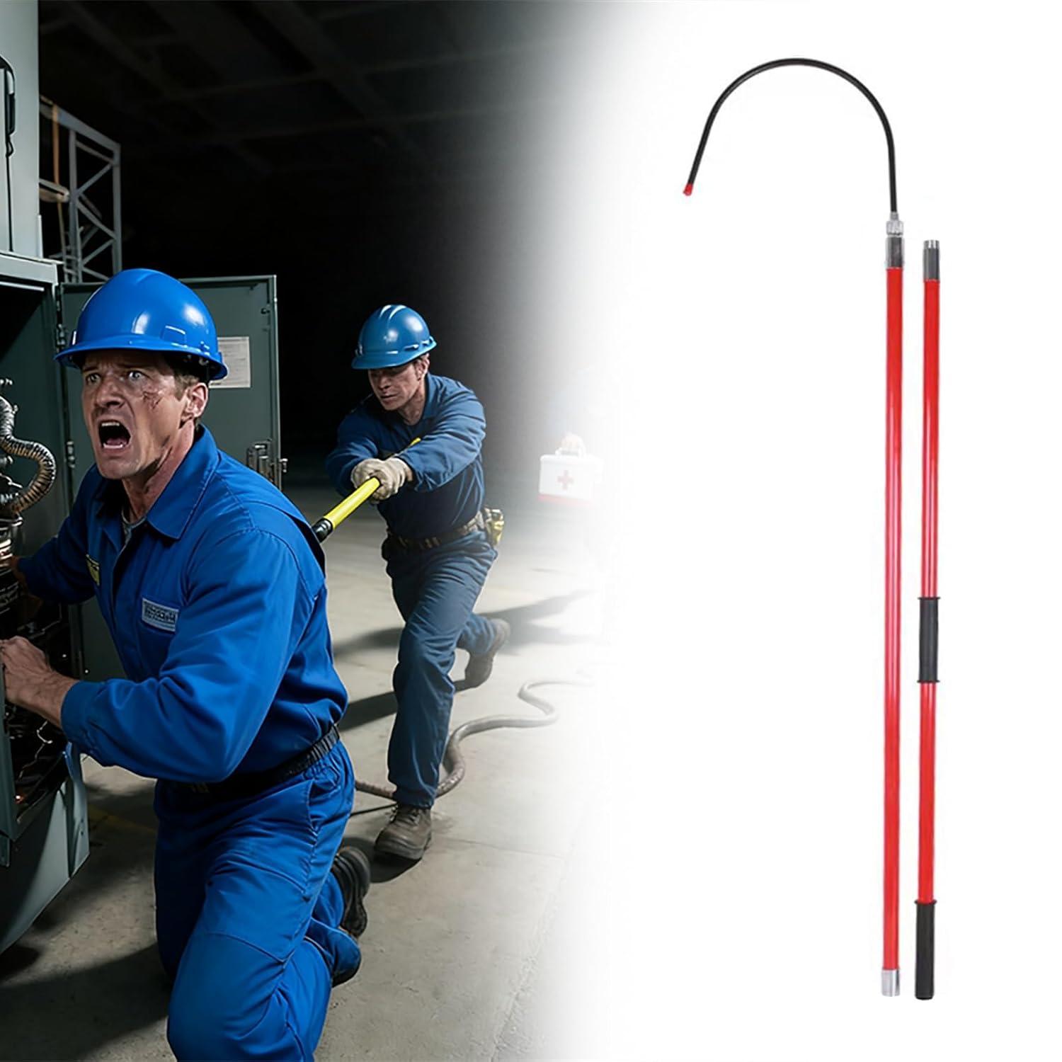 Anti-electrocution Insulated Body Rescue Hook, Detachable 16in Hook Head, Body Pull Stick, Safety & Defense Tools for Emergency Care, for Power Station/Auto Maintenance(Red,1m/3.3ft)