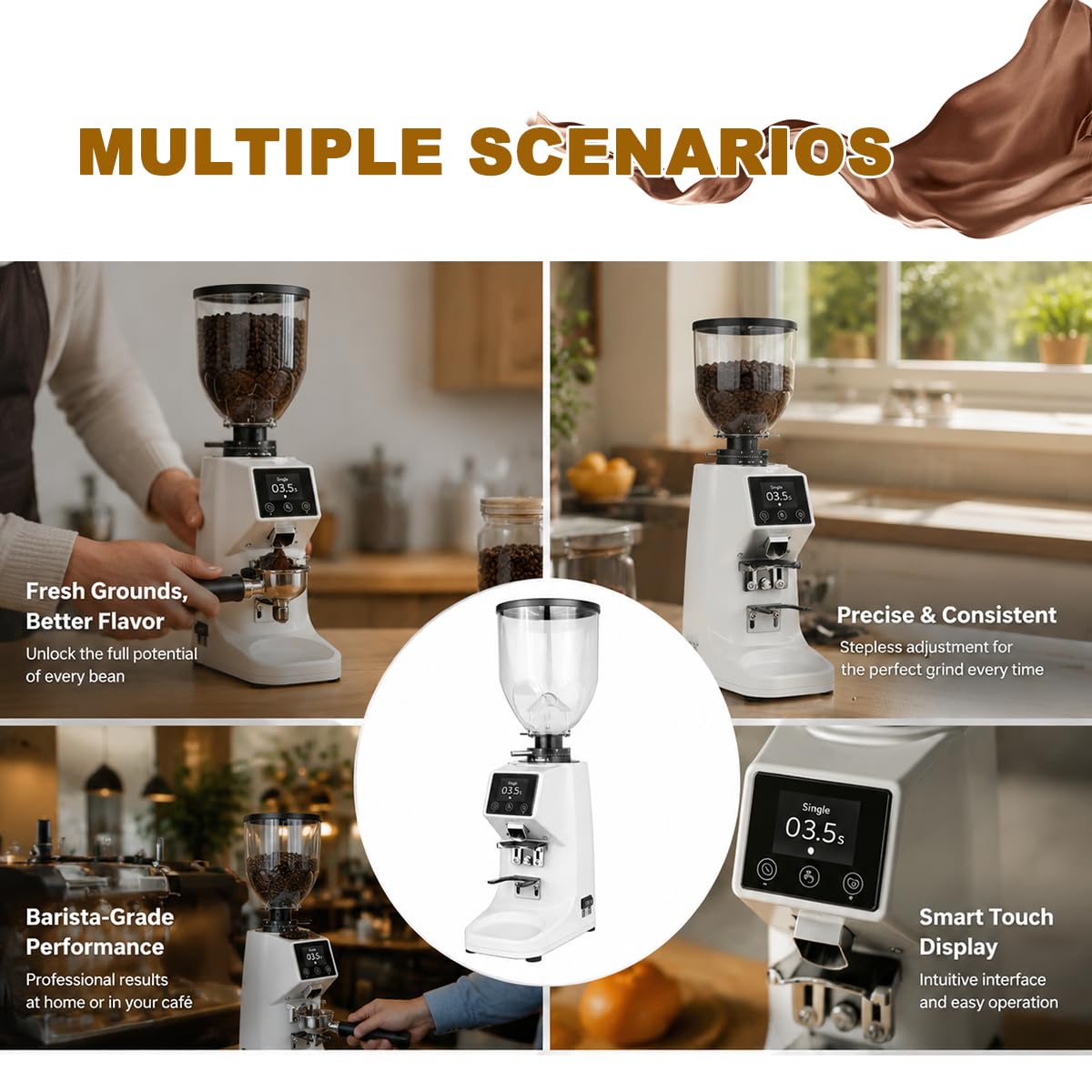 Profesjonalny młynek żarnowy do kawy espresso, 19 precyzyjnych ustawień, młynek do kawy espresso, obsługa bez wysiłku (Black)