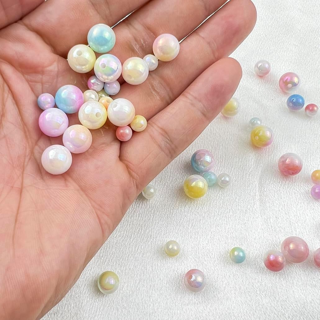 1000 Pcs 6MM Gradient Imitation Pearls Faux Acrylic Pearl Beads Smooth Rainbow Beads Round Spacer Loose Beads for DIY Jewelry Making Earrings Necklaces Bracelets(17-Light Pink AB) - Image 5