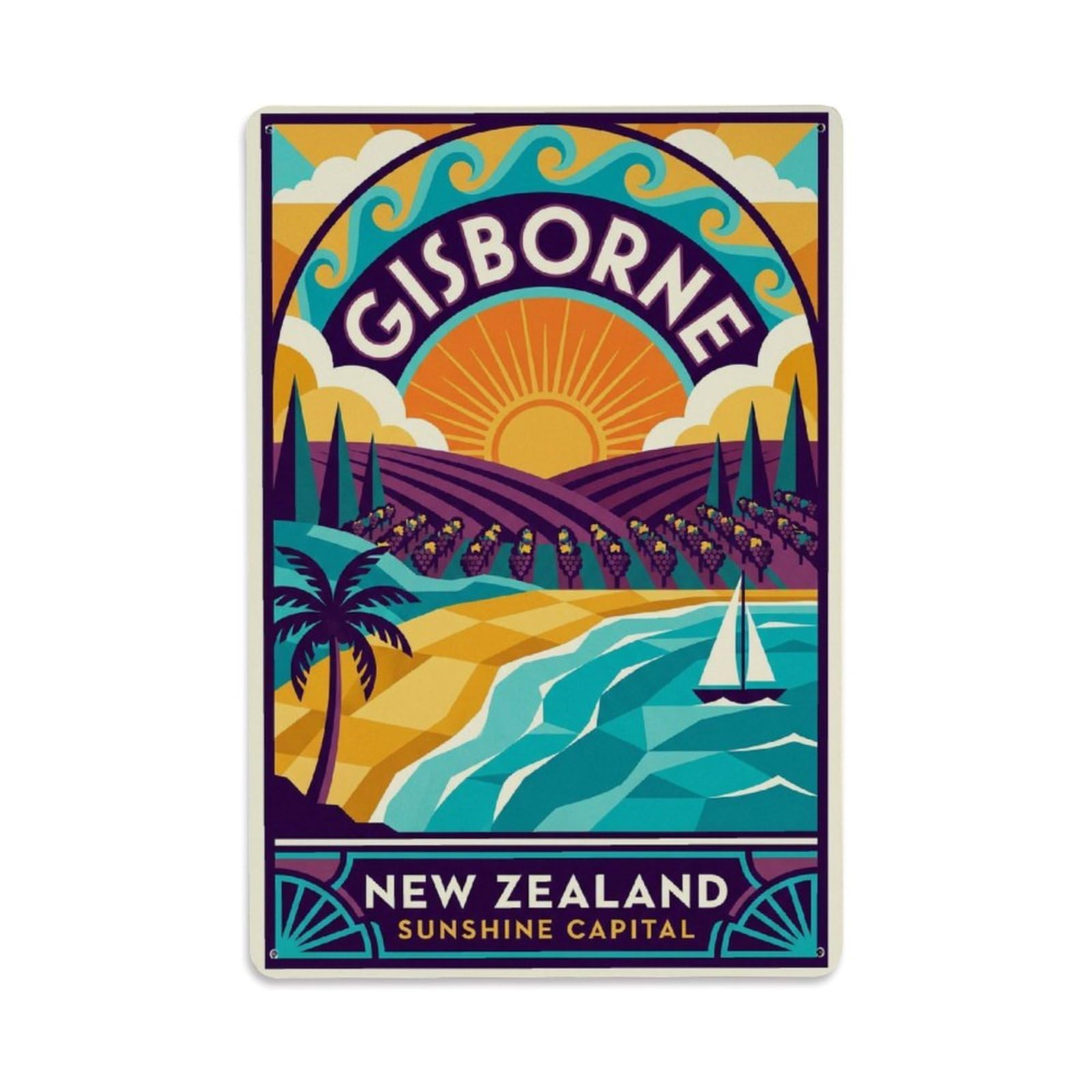 Metal Tin Sign Travel Vintage New Zealand Gisborne