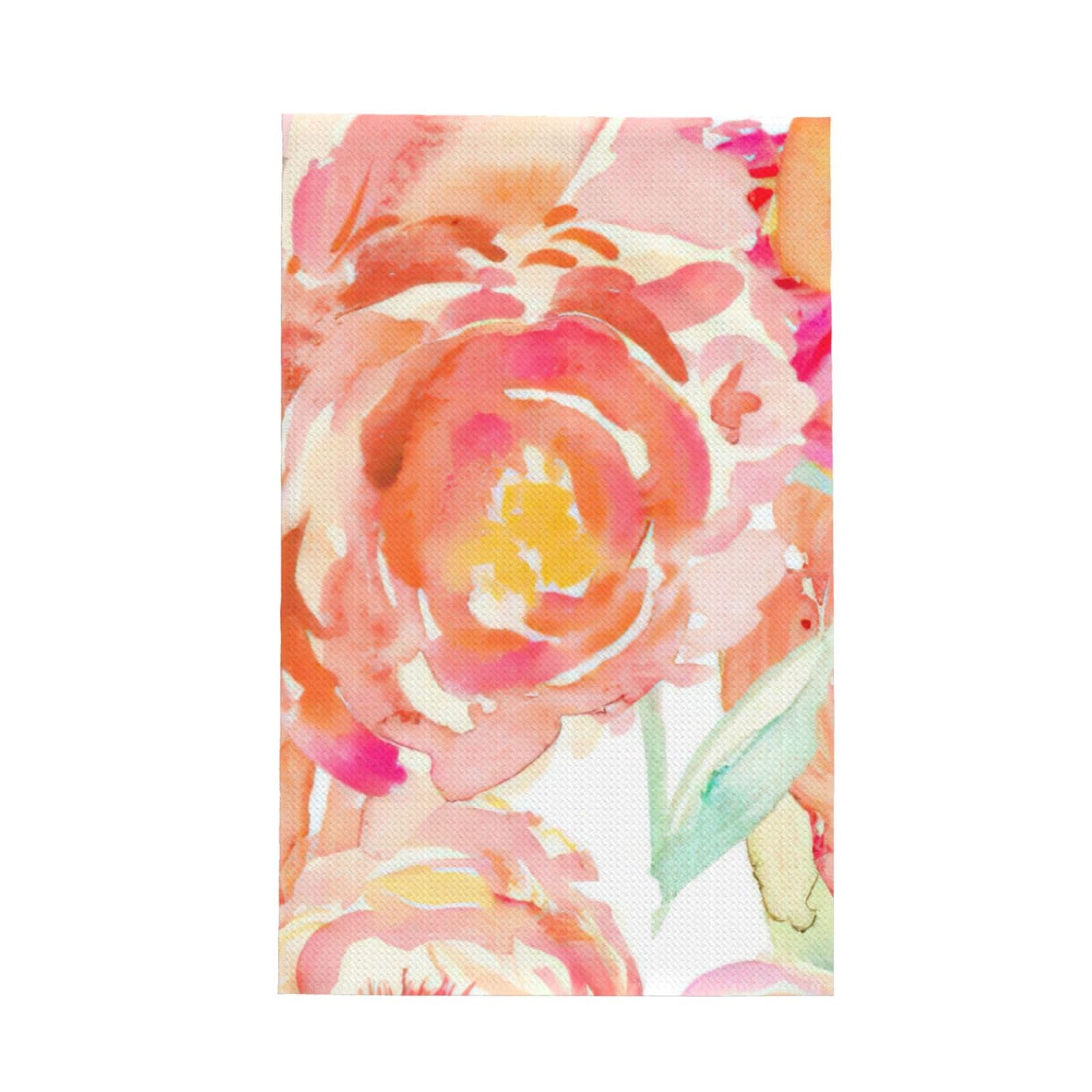 CKGODGF Peach Peony Print Absorbent Waffle Dishcloths,Kitchen Towels With Hanging Loops,Tea Towels.