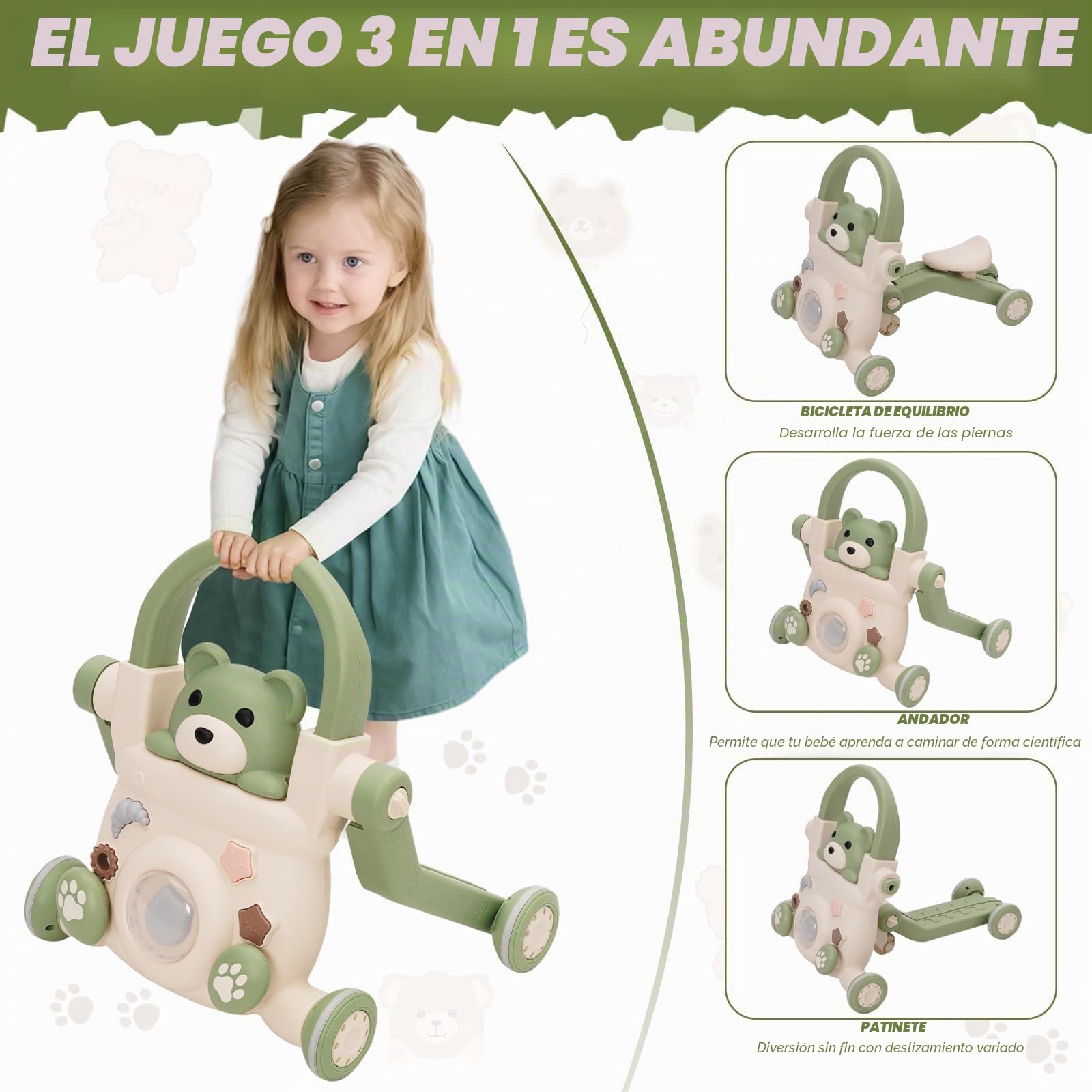 Andador Bebés 3 en 1,con Luces,Música y Juguetes,Velocidad Ajustable Andador,Patinete, Bicicleta sin Pedales,Peso Ajustable,Correpasillos Bebe,Apto Para Bebés Mayores de 6 Meses