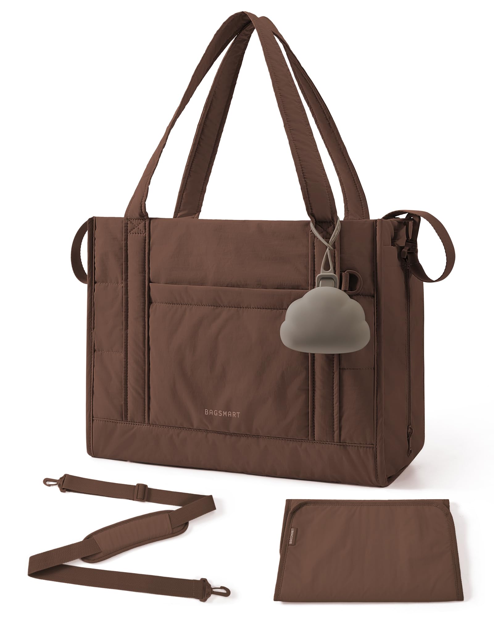 bagsmart Puffer - Borsa fasciatoio (stile Tote-Bag), per la nascita e il parto, con borsa per ciuccio, leggera, per viaggi e lavoro, multifunzione, scomparti isolati, impermeabile