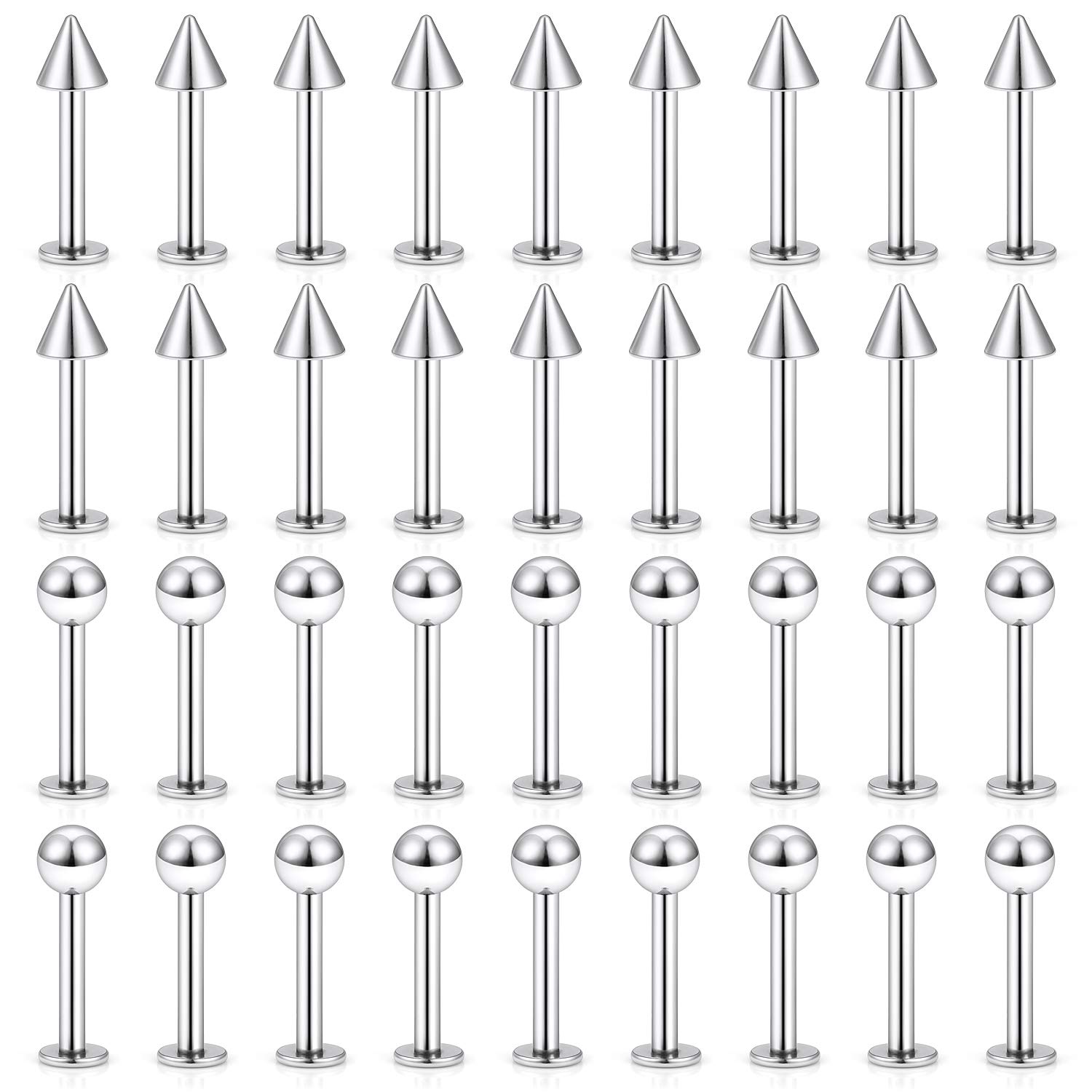 Ftovosyo36Pcs 20G Spike Nose Stud Surgical Steel Labret Jewelry Snake Bites Lip Jewelry Medusa Piercing Jewelry Monroe Lip Rings Studs for Women Men Helix Earring