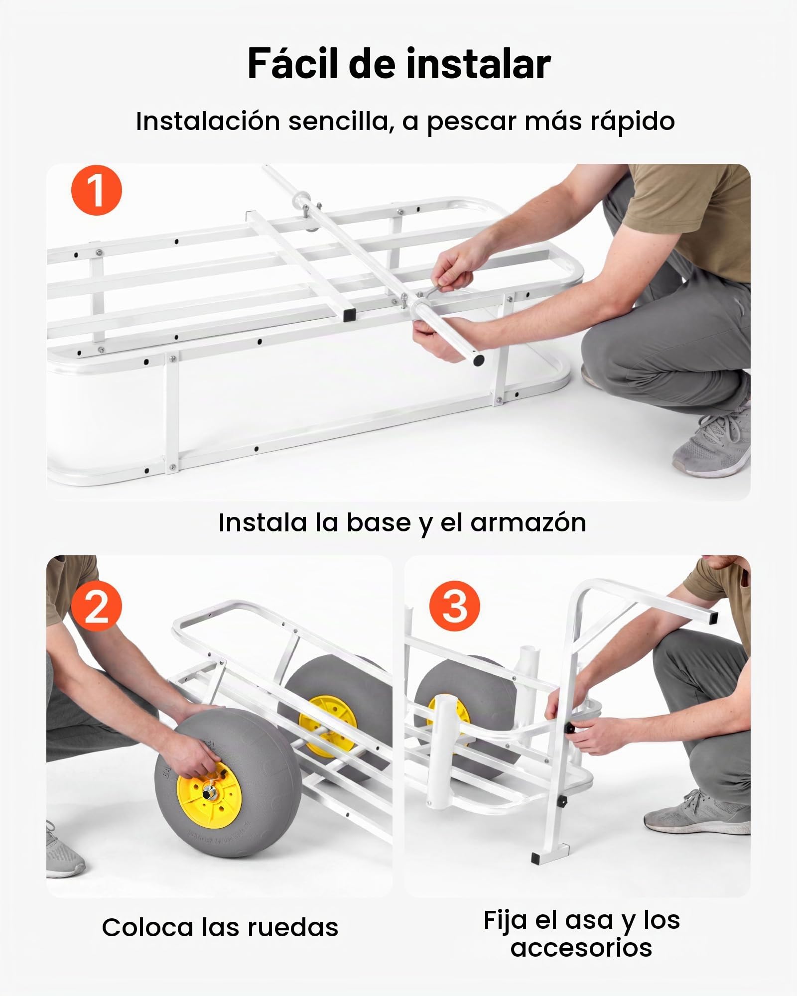 VEVOR Carro de Pesca para Playa con Ruedas Inflables de PU 330mm Portacañas
