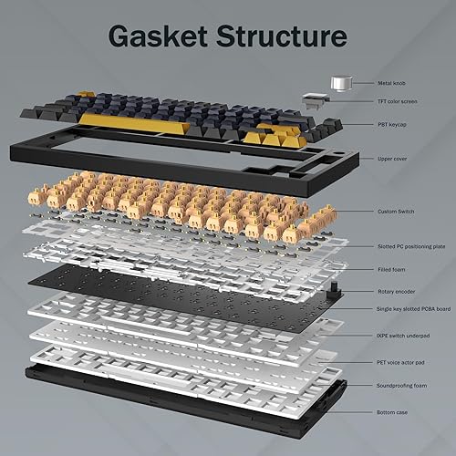 Miniatura 4 de HUO JI Teclado mecánico inalámbrico para juegos, 3 modos, 81 teclas, pantalla a color, estructura de junta retroiluminada RGB, batería de 4000 mAh,