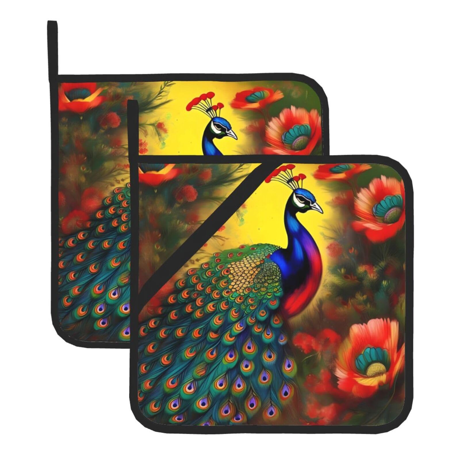 Peacock flowers Square Heat Resistant Trivet Set Thick and Durable for Baking Barbecue Cookware Oven
