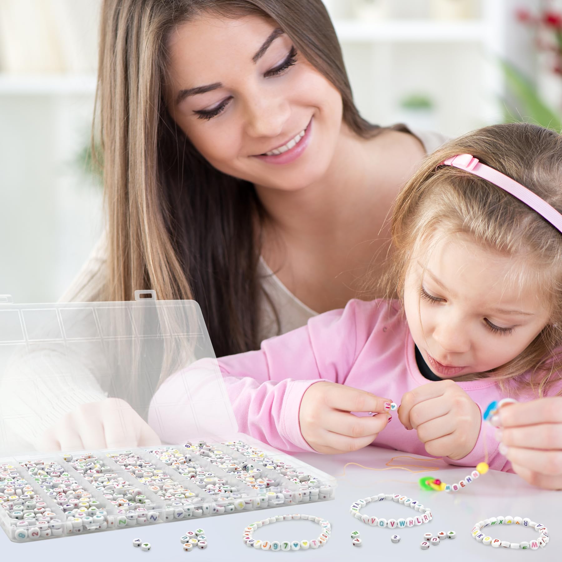 Perline per Braccialetti 1200 pezzi 7x4 mm A-Z Colorate Lettere Cuore Numeri Gioielli Fai da Te