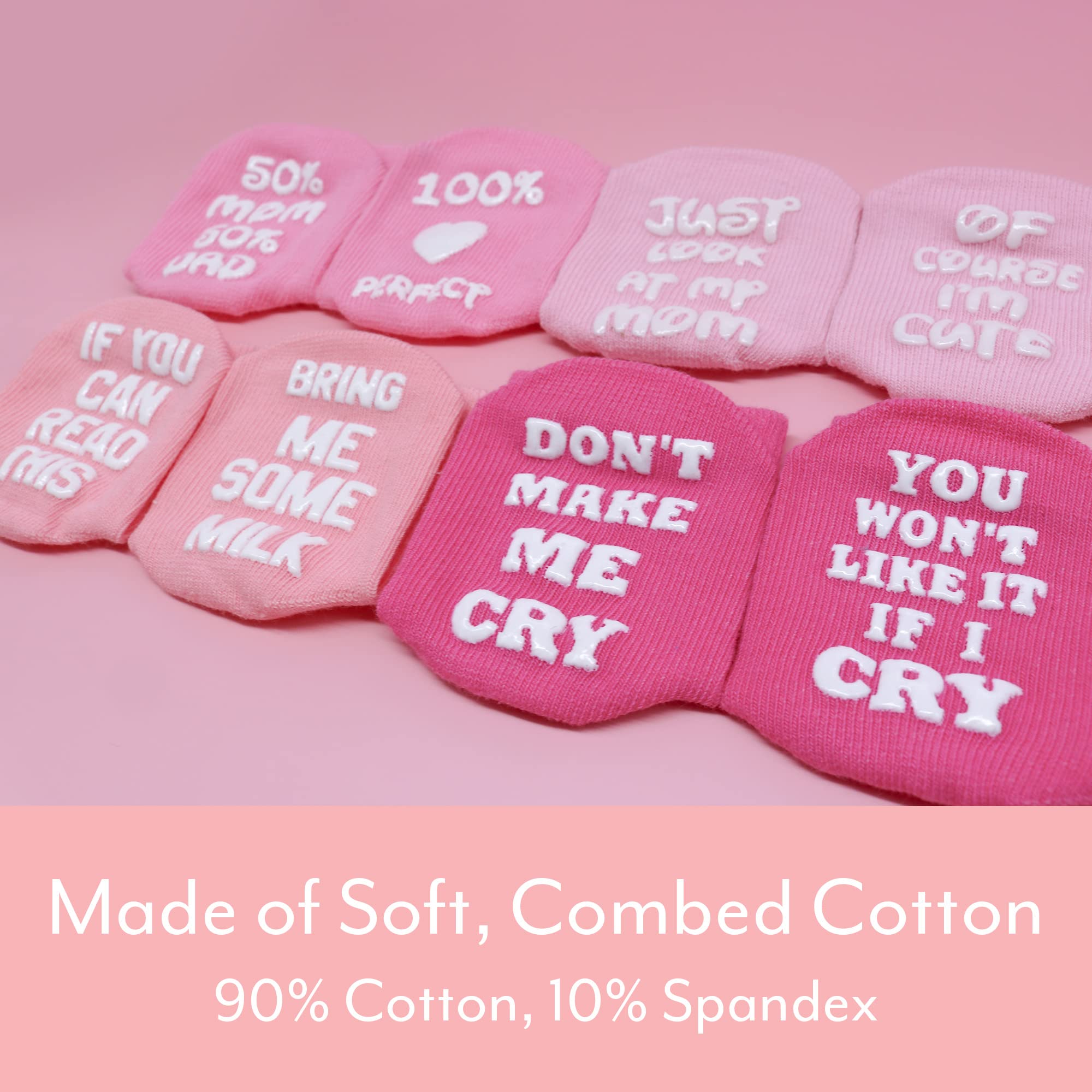 Mommachi Baby Girl Socks Holiday Gift – Pink Baby Socks for 6-12 Months, the Ideal Baby Girl Newborn Essentials – 4 Pairs of Cute Non Slip Grip Socks for Baby with Gift Box
