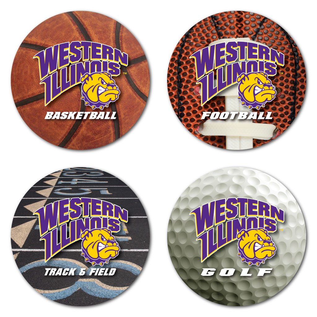 VictoryStore Coasters - Western Illinois University Coaster Set, Sports Designs, Set of 4