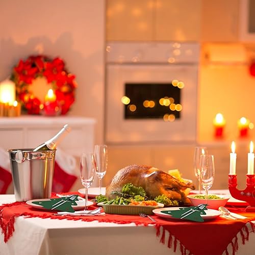 Miniatura 4 de MOROBOR Soporte para cubiertos de Navidad, 24 piezas, soporte para cubiertos de Navidad, bolsa de cubiertos de Navidad verde, soporte para