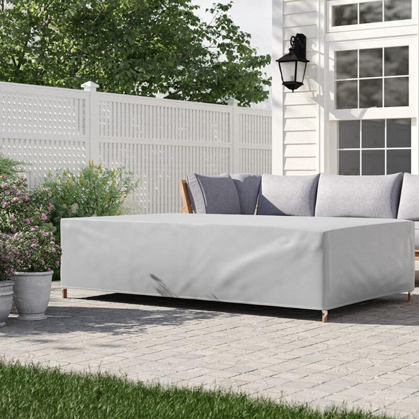 Fundas de Muebles de jardín,varios tamaños Funda para Muebles de Jardín Exterior Rectangular Impermeable,Anti-UV,Resitente al Polvo,para Sofa de Jardin al Aire Libre Patio 285x205x63cm Plata