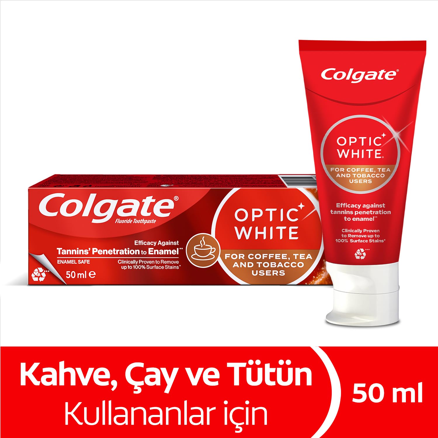 COLGATE Optic White Kahve, Çay ve Tütün Kullanıcıları İçin Beyazlatıcı Diş Macunu 50 ml