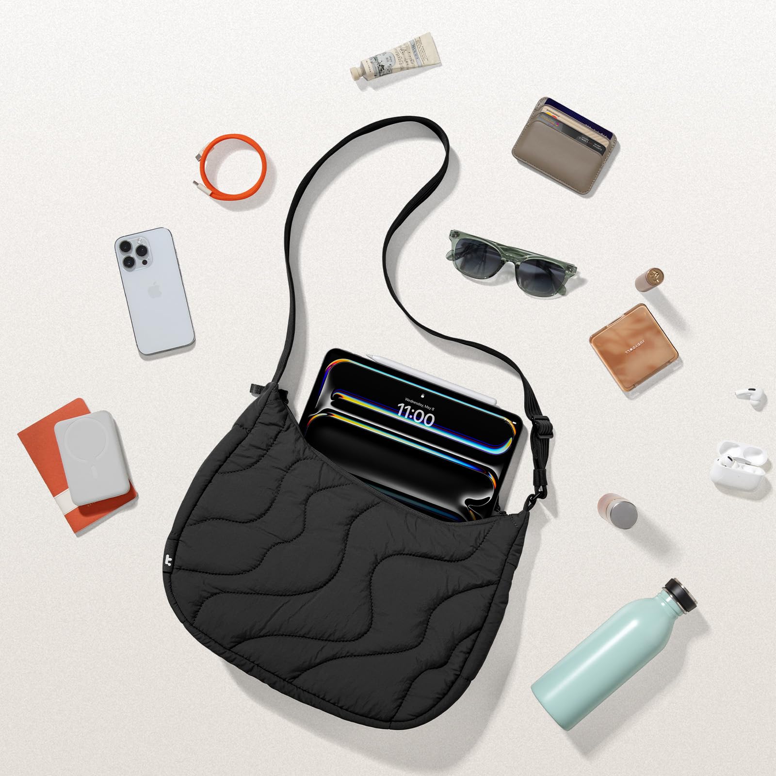 tomtoc 3,5L 9L Borsetta Tracolla Donna Piccola Sling Crossbody, Borsa Donna Puffer Trapuntata Nylon, Borsa Crescent Hobo Viaggio con Tracolla Regolabile e Tasche Interne Organizzate
