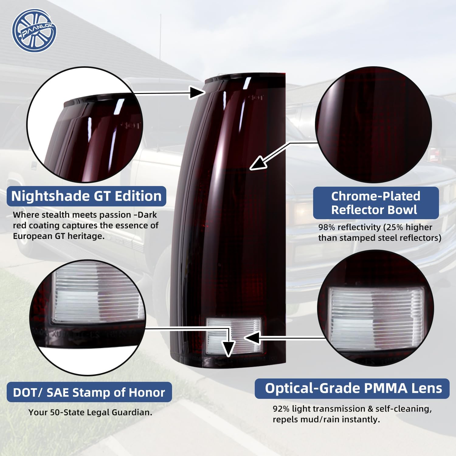 Dark Red Tail Light Pair for 1988-2000 Chevy/GMC C1500 C2500 C3500 K1500 K2500 K3500 Pickup Suburban Tahoe Blazer Escalade | Fleetside Models Only | Direct Fit, No Circuit Boards/Bulbs