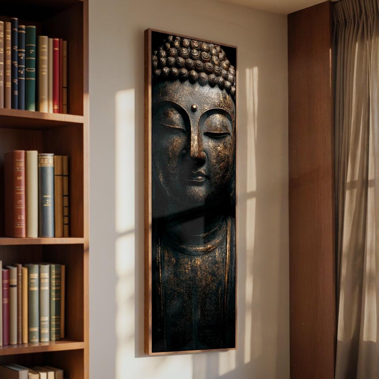 XBTYKPB Lienzo decorativo de Buda para pared - Cuadro alto y estrecho para meditación - Decoración zen vertical para estudio de yoga - Pieza espiritual larga y delgada (30x90cm/Marco interior)