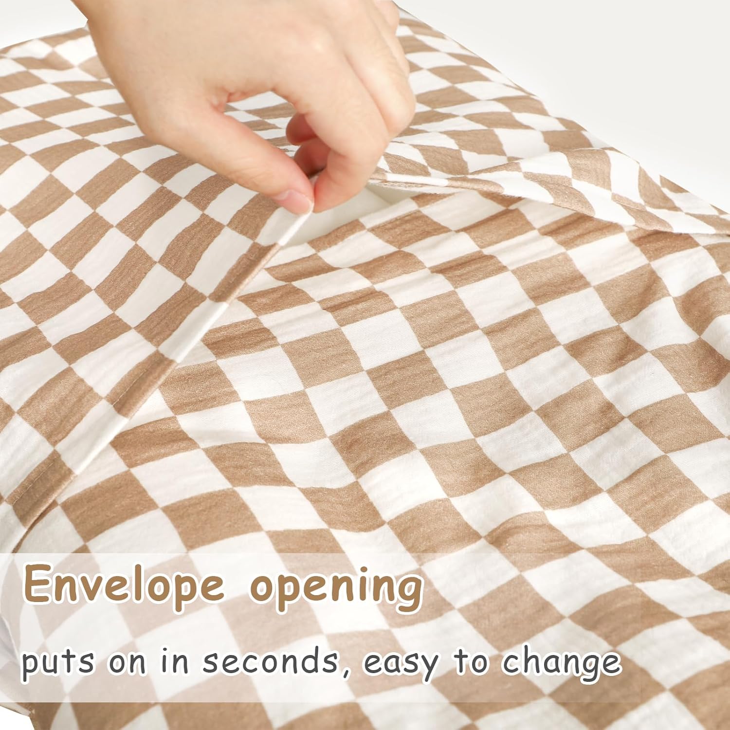 Hooyax Muslin Baby Lounger Cover 2 Pack - 100% Breathable Cotton Soft Infant Lounger Covers, Fits Most Standard Newborn Loungers & Pillows (Blue Cherker+Coffee Checker)