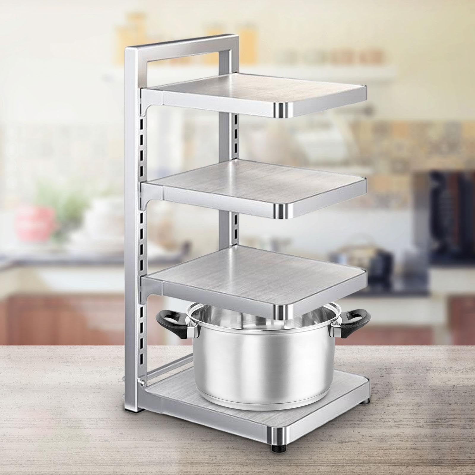 Estante Organizador para Sartenes Y, de Acero Inoxidable, Ajustable, con Estructura Robusta, Ideal para Colocar sobre La Encimera, tal como se describe, 4 Niveles