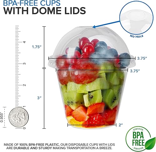 Miniatura 2 de Vasos de postre de plástico transparente de 9 onzas con tapas (juego de 50) taza de parfait desechable pequeña, tapa de cúpula, sin agujero,