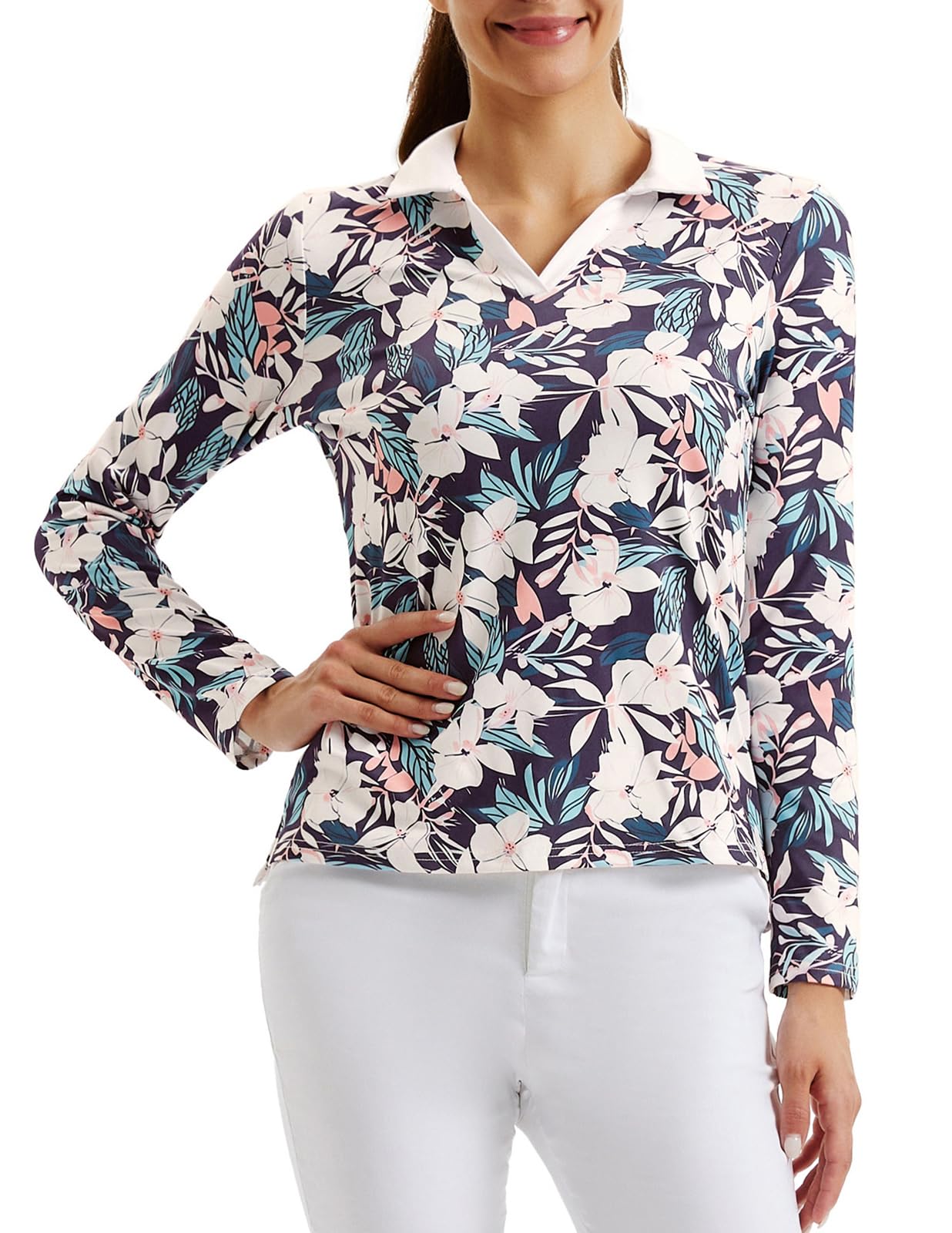 JACK SMITHWomen's Long Sleeve Golf Polo Shirts Collared V Neck Athletic Tennis Shirts Moisture Wicking