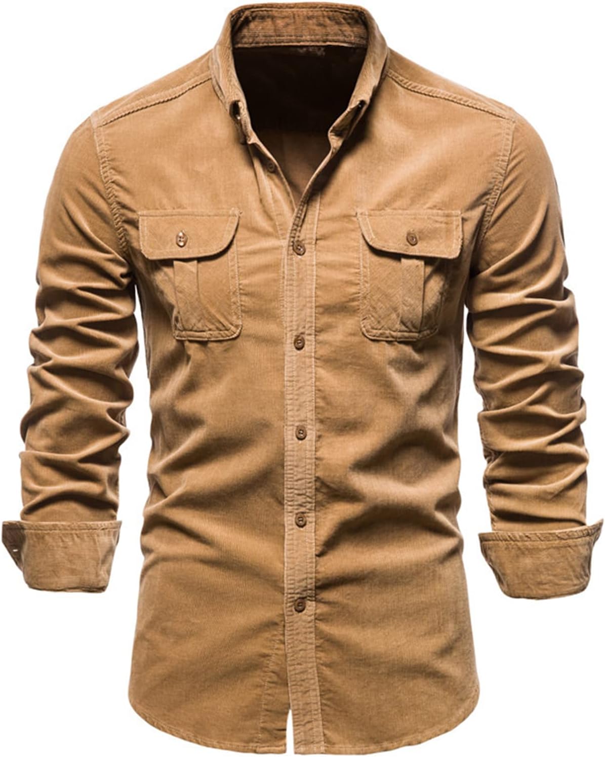 DSDZ Mens Slim Fit Business Shirts Long Sleeve Button Down Corduroy Shirt