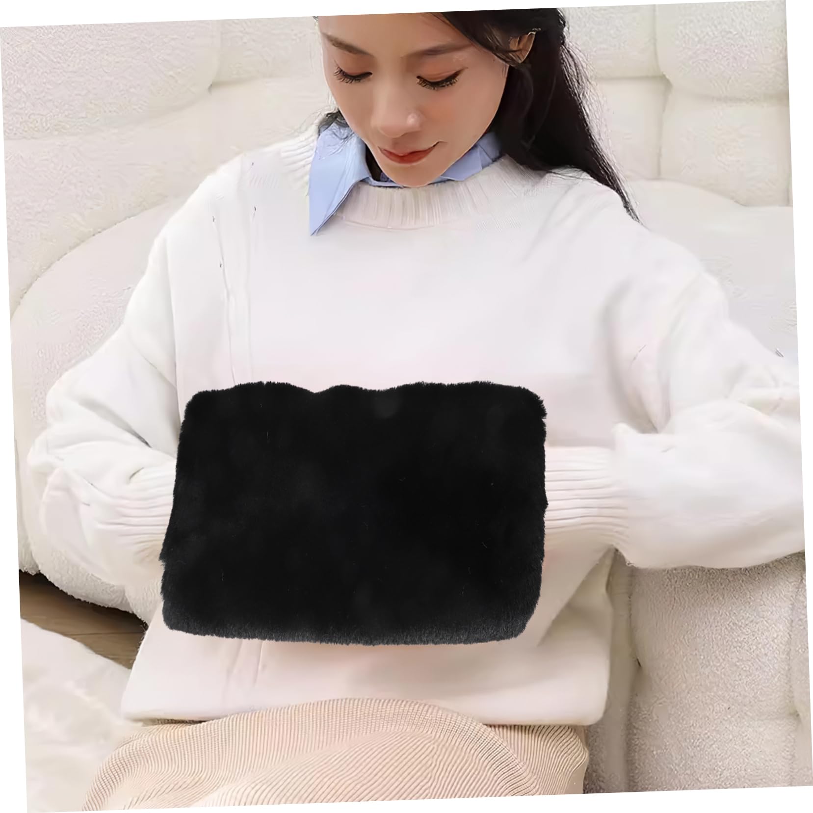 ibasenice Manguito Más Cálido Guantes Felpa Cálida De Invierno Conejo para Pelo Negro Calienta Chicas Conduciendo Bolsa De Punto Térmico Forrado Las Manos Felpa Corta Black