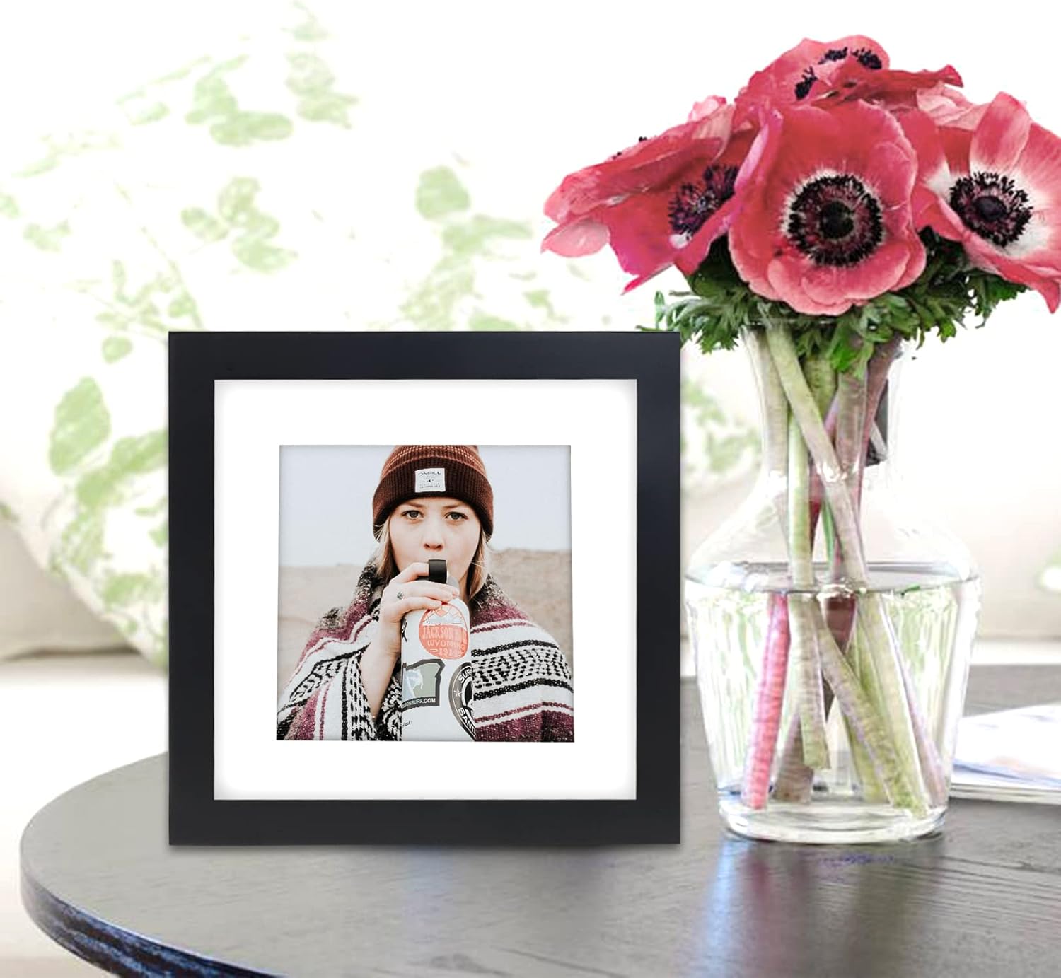 6x6 Black Picture Frames Square Classic Natural Wood 6 Pack for Wall Mounting and Tabletop Display