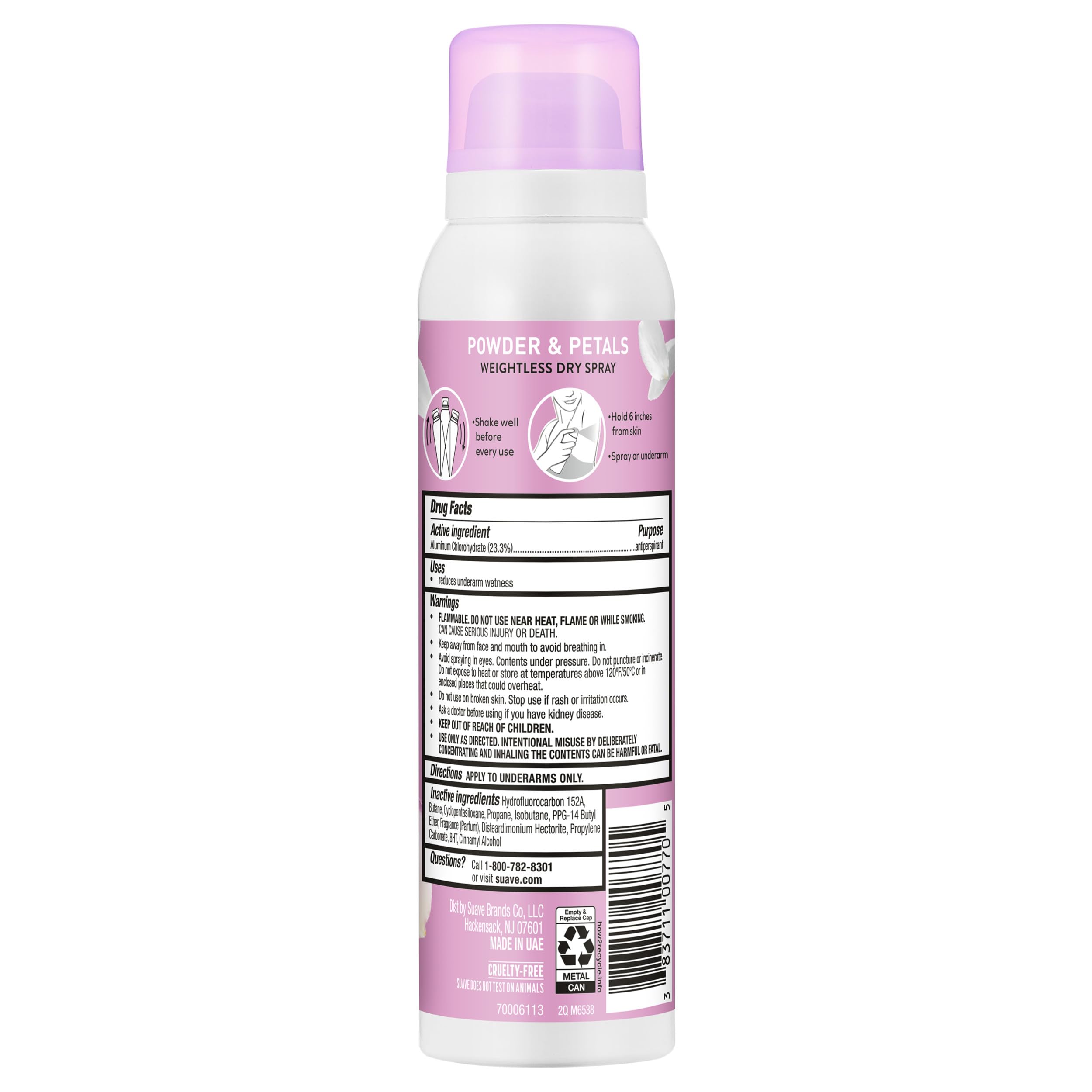 Suave Powder & Petals Antiperspirant Deodorant Dry Spray, 3.8 oz, 12 Pack