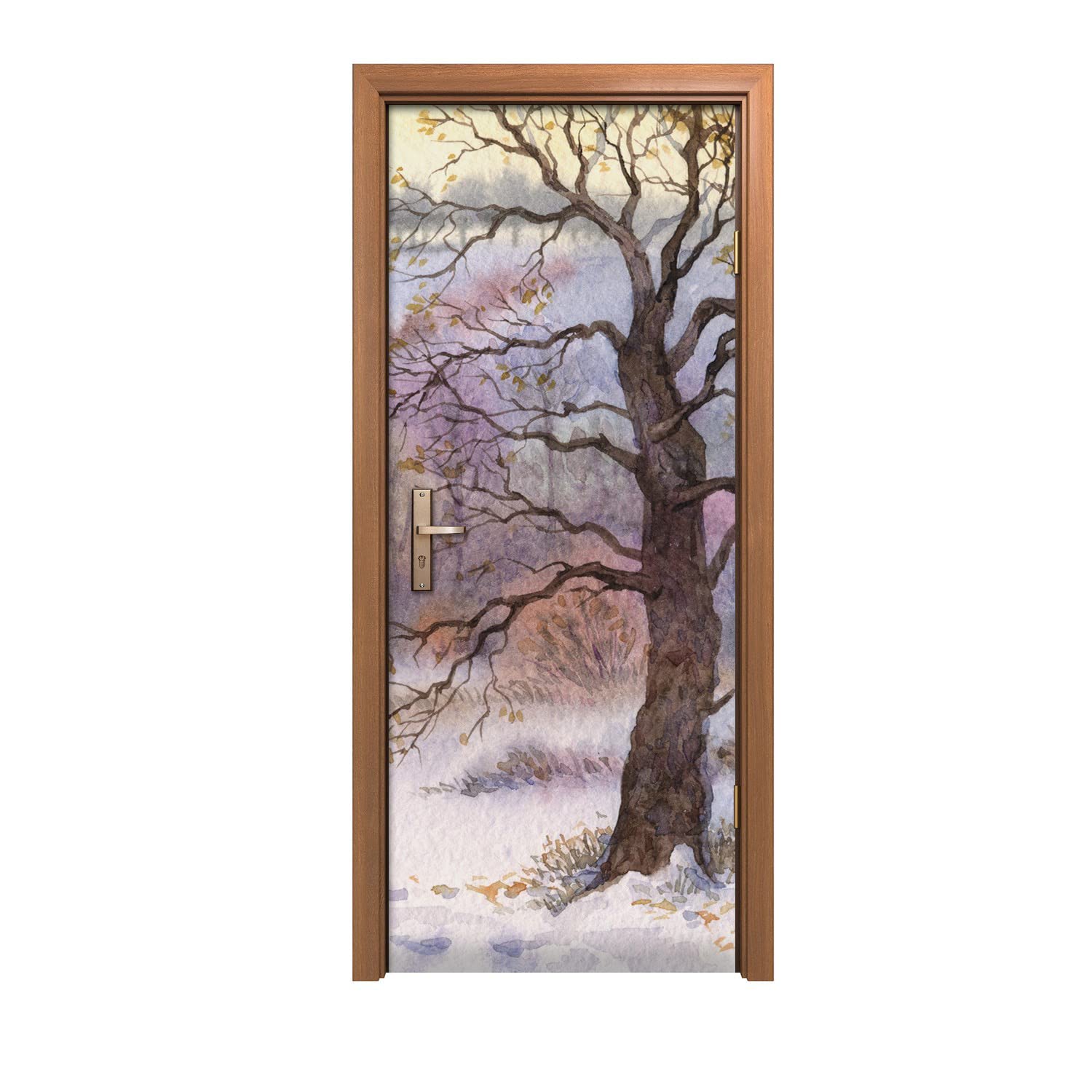 Autocollant de porte forêt lavable et repositionnable de 90x200 cm