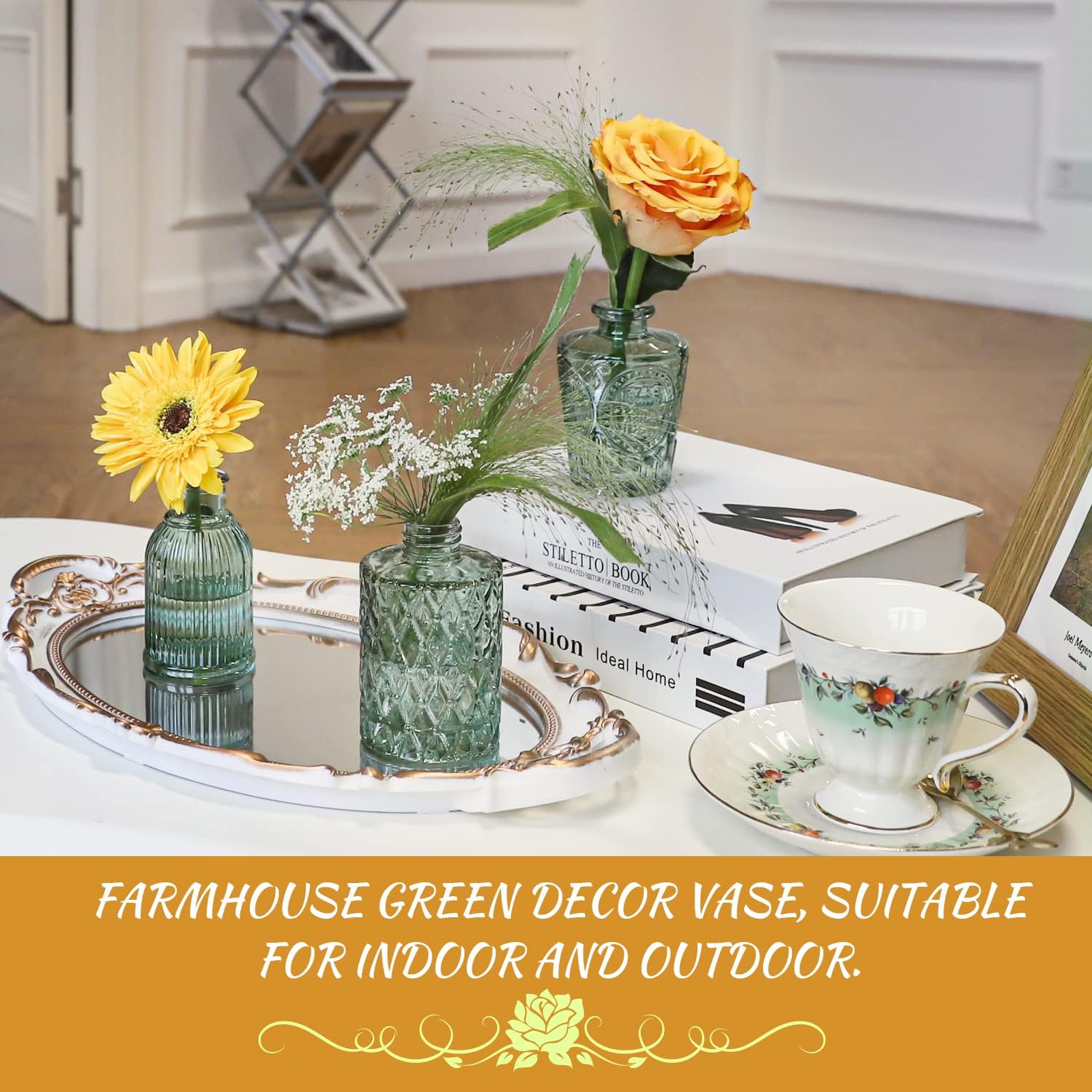 Green Glass Bud Vase Set of 22, Small Vases for Flowers, Clear Glass Vases for Centerpieces, Mini Bud Vases in Bulk Rustic Wedding Decorations, Centerpieces, Vintage Look Home Table Flower Decor - Image 5