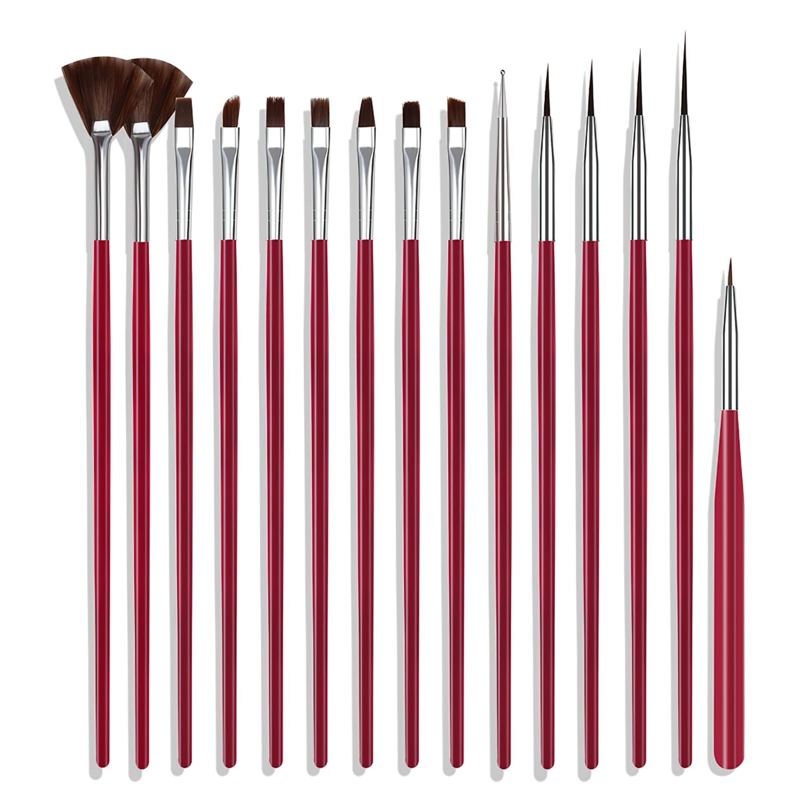 AUOCATTAIL 15 Pcs Nail Brushes Nail Art Kit for Nail Detailing Brush Makeup Brushes Cleaning Fingernails Nail Dotting Tool for Home Salon DIY Manicure Design Tools (Rose Red)