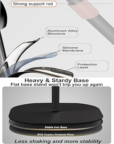 Miniatura 6 de Soporte de micrófono con brazo de brazo con base plana con peso, altura ajustable de 24 a 68 pulgadas, soporte de canto con soporte para micrófono,