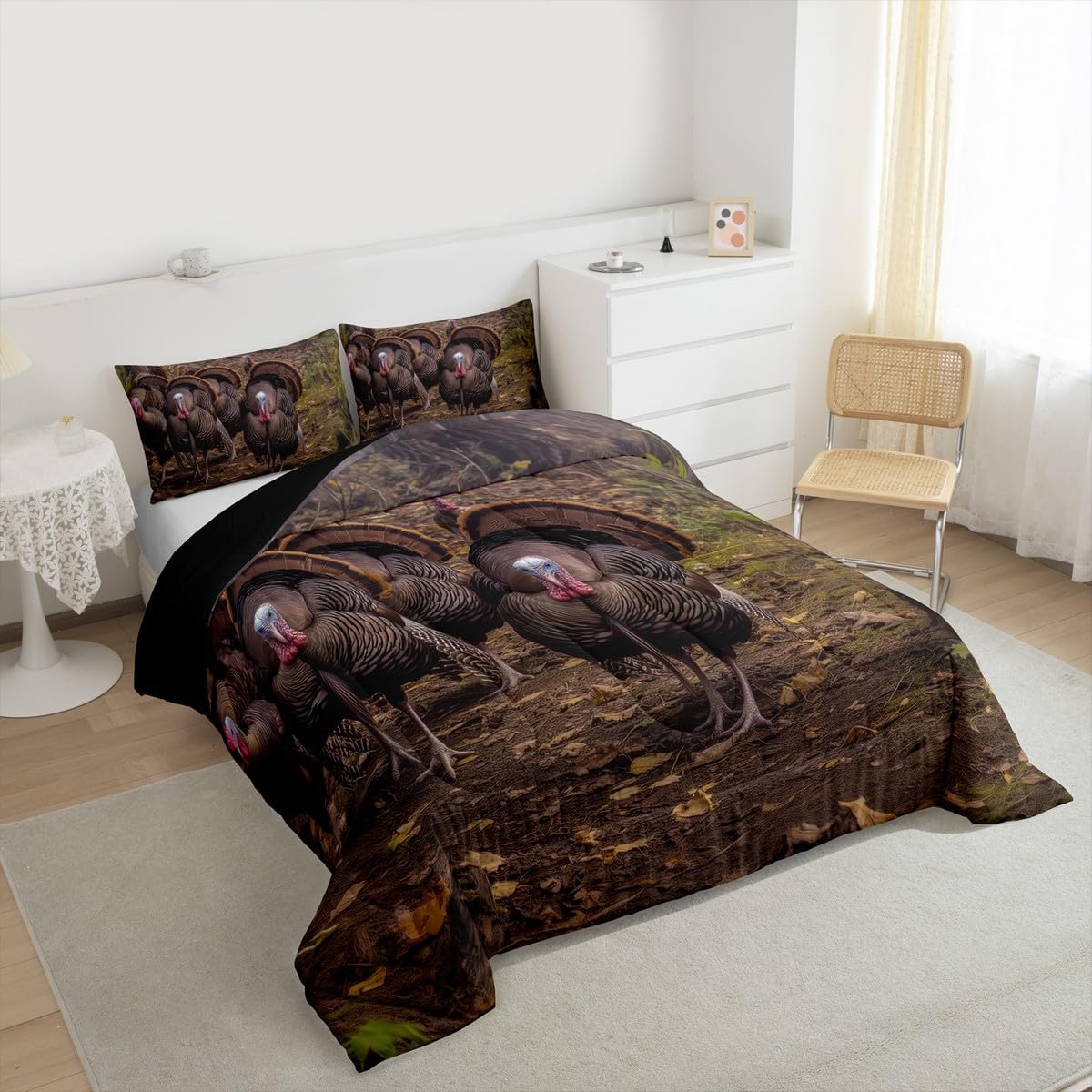 Thanksgiving Turkey Comforter Set Queen Size Fall Season Bedding for Boys Girls Women Happy Fall Y'All Bedding Comforter Sets Autumn Harvest Themed Duvet Insert Farmhouse Animal Turkey Quilt