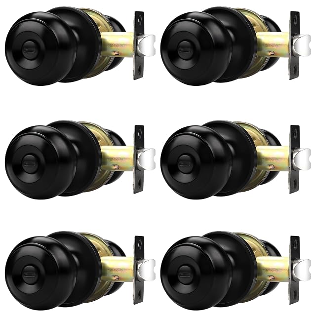Probrico Black Door Knobs for Bedroom Bathroom Interior Door Knob with Round Ball Matte Black Privacy Door Knob