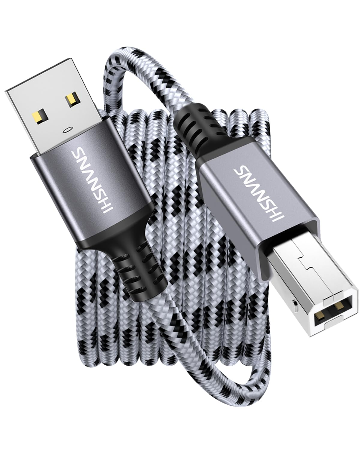 SNANSHI USB Printer Cable 25 ft, Nylon Braided USB 2.0 Type A to B Male Printer Cord, High Speed Scanner Cable Compatible with HP, Canon, Epson,