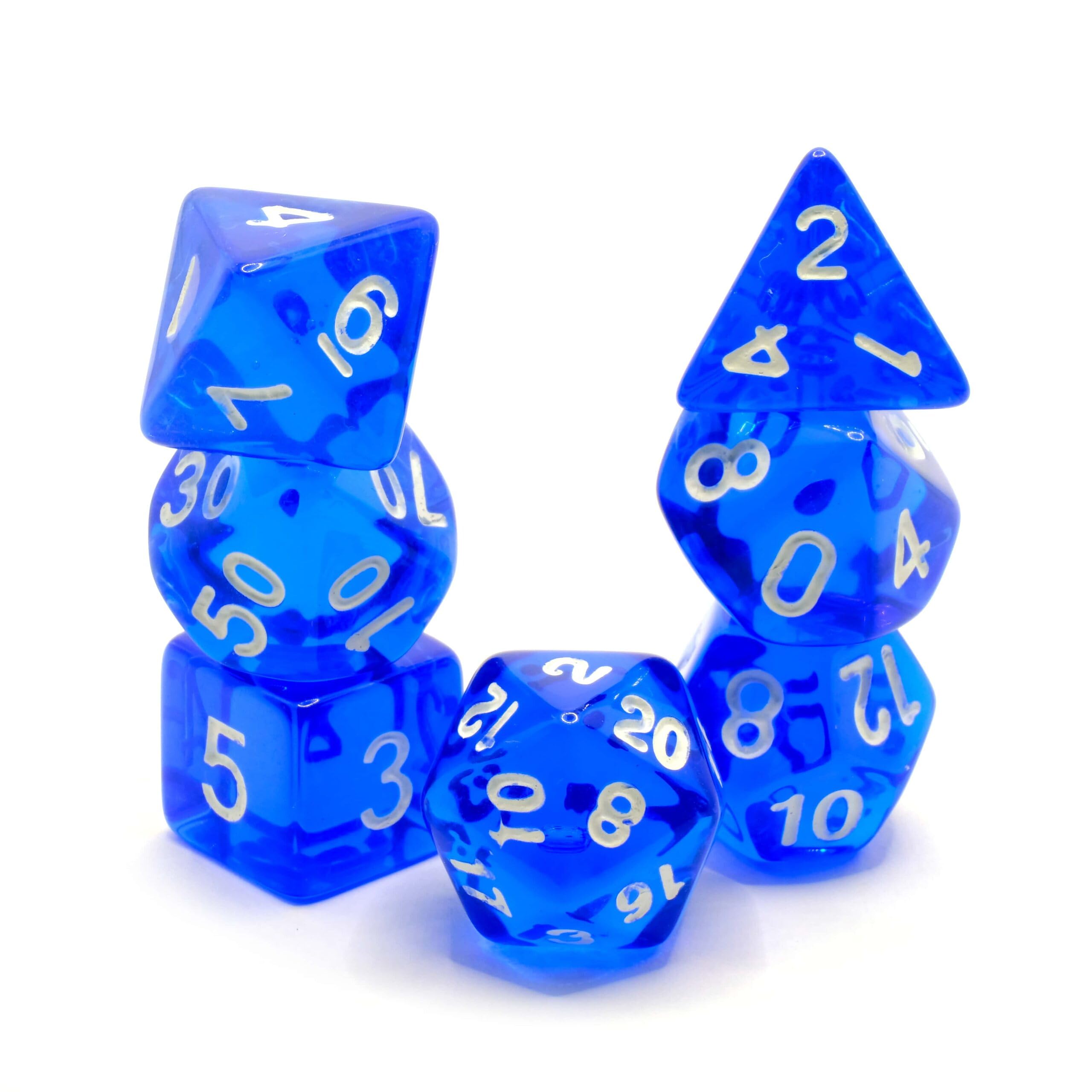 Sapphire Blue - Polyset Dice | Polydice | Blue Translucent Transparent and White | Dice Set of 7 Pieces| D&D and RPGs | Plastic Dice Set | Polyhedral Dice Set | DnD / D&D / Dungeons and Dragons