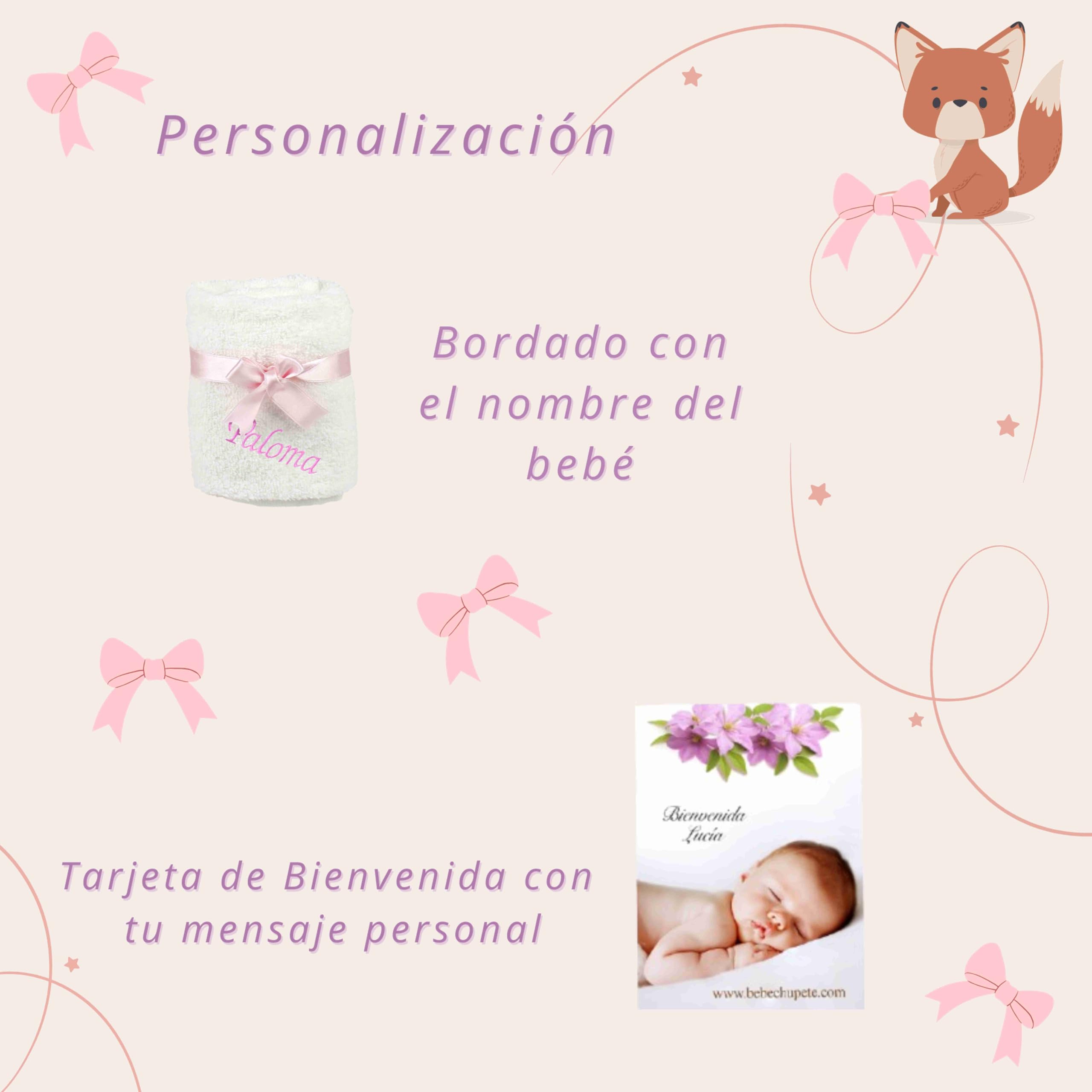 BEBÉCHUPETE Canastilla bebe Personalizada(Talla 0-3 meses)- Cestas bebe - Regalos bebes recien nacidos originales - Regalo bebe recien nacido niña -Recien nacido niño- Cosas para bebes (Rosa)